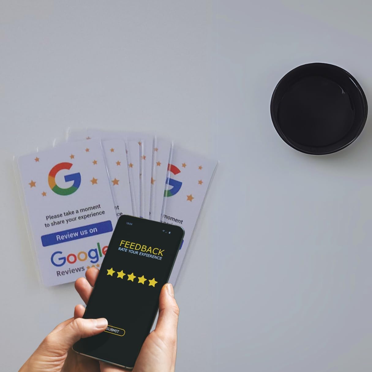 Google Review Card with NFC & QR Code- Easy Tap or Scan to get Customer Feedback - Compatible with iPhone & Android - No App, No Subs. (White)