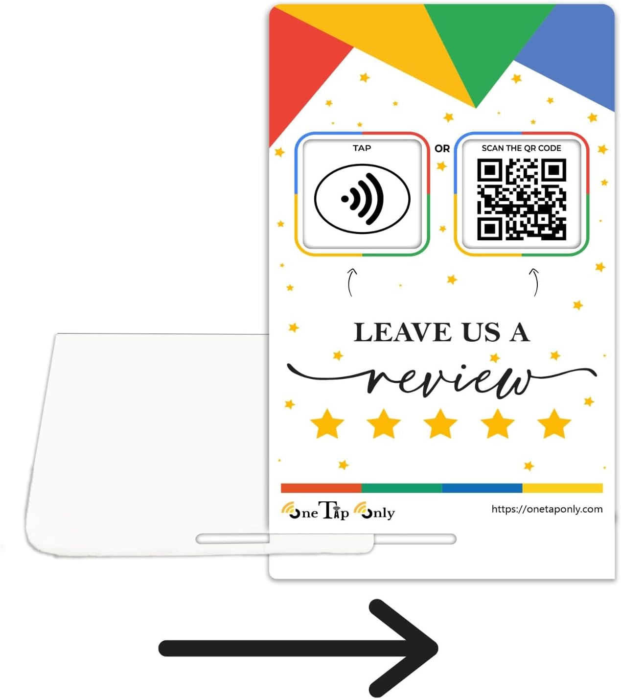NFC Review Tap Stand – Smart Social Media & Business Card Alternative – NFC Tag & QR Code – Compatible with Google Review System, for All Smart Phones – Boost SEO, Engagement & Visibility (1 Stand)