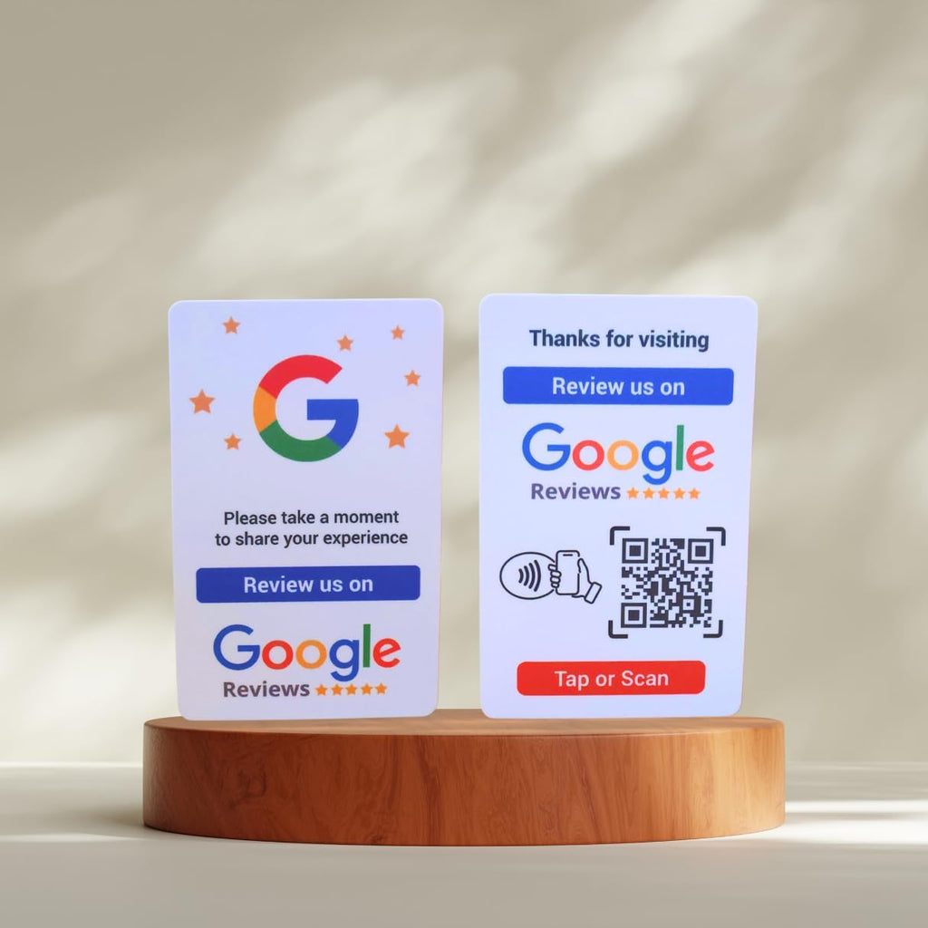 Google Review Card with NFC & QR Code- Easy Tap or Scan to get Customer Feedback - Compatible with iPhone & Android - No App, No Subs. (White)
