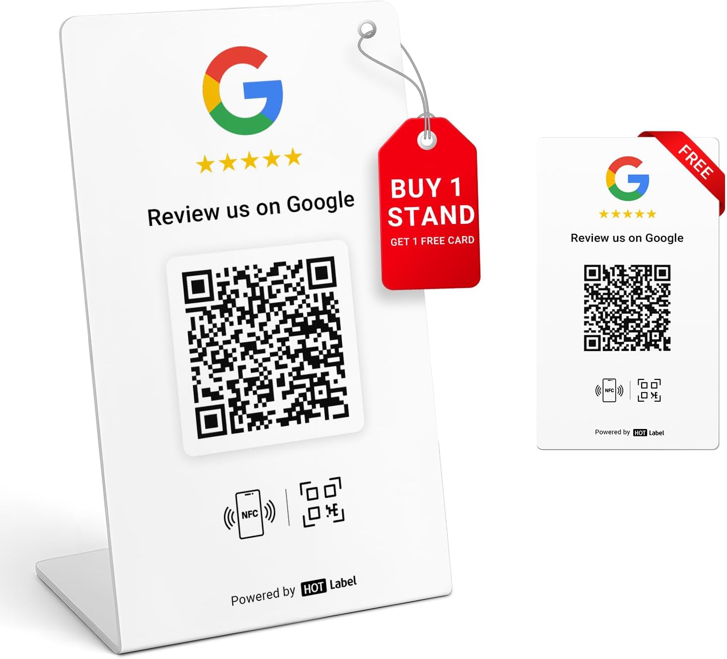 HotLabel – Google Review Stand 2-Pack – Black & White – NFC Tap & QR Code – Share 1 Independent Link (Supports 1 Store) – All Phones Compatible – No App/Subscription