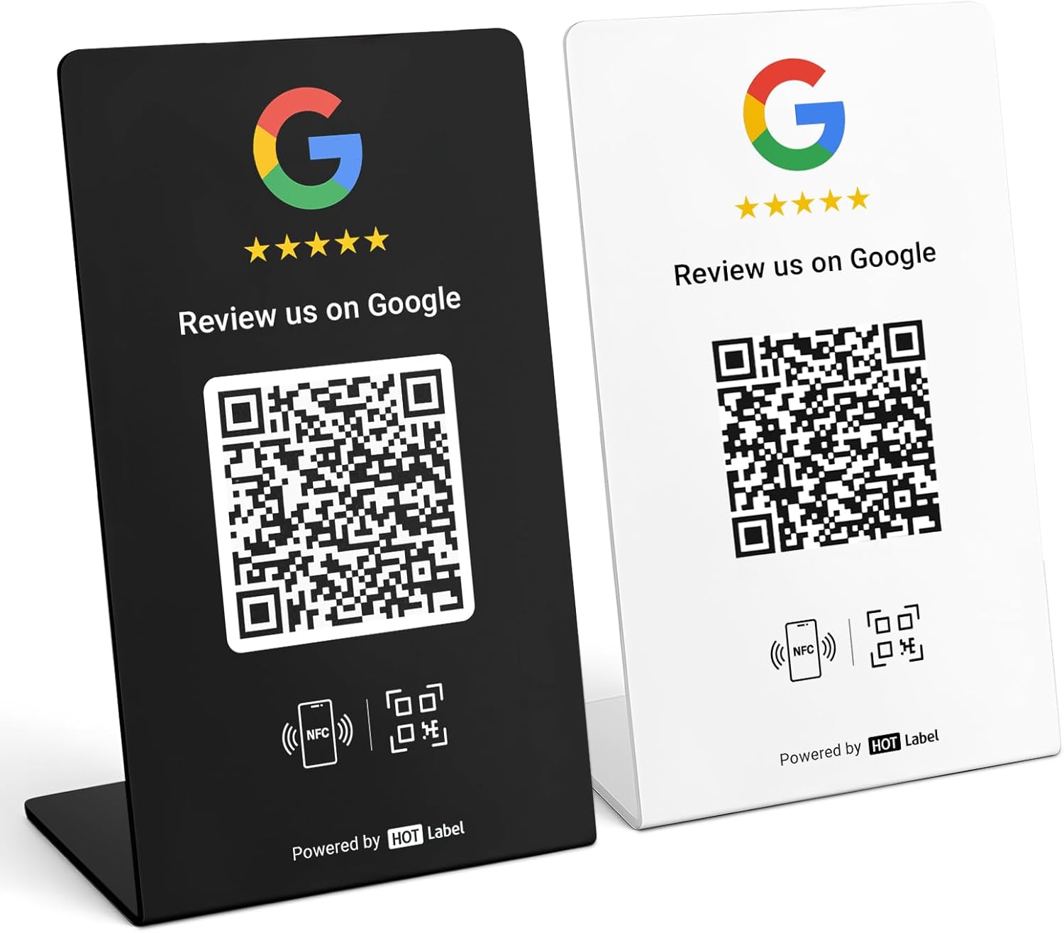 HotLabel – Google Review Stand 2-Pack – Black & White – NFC Tap & QR Code – Share 1 Independent Link (Supports 1 Store) – All Phones Compatible – No App/Subscription