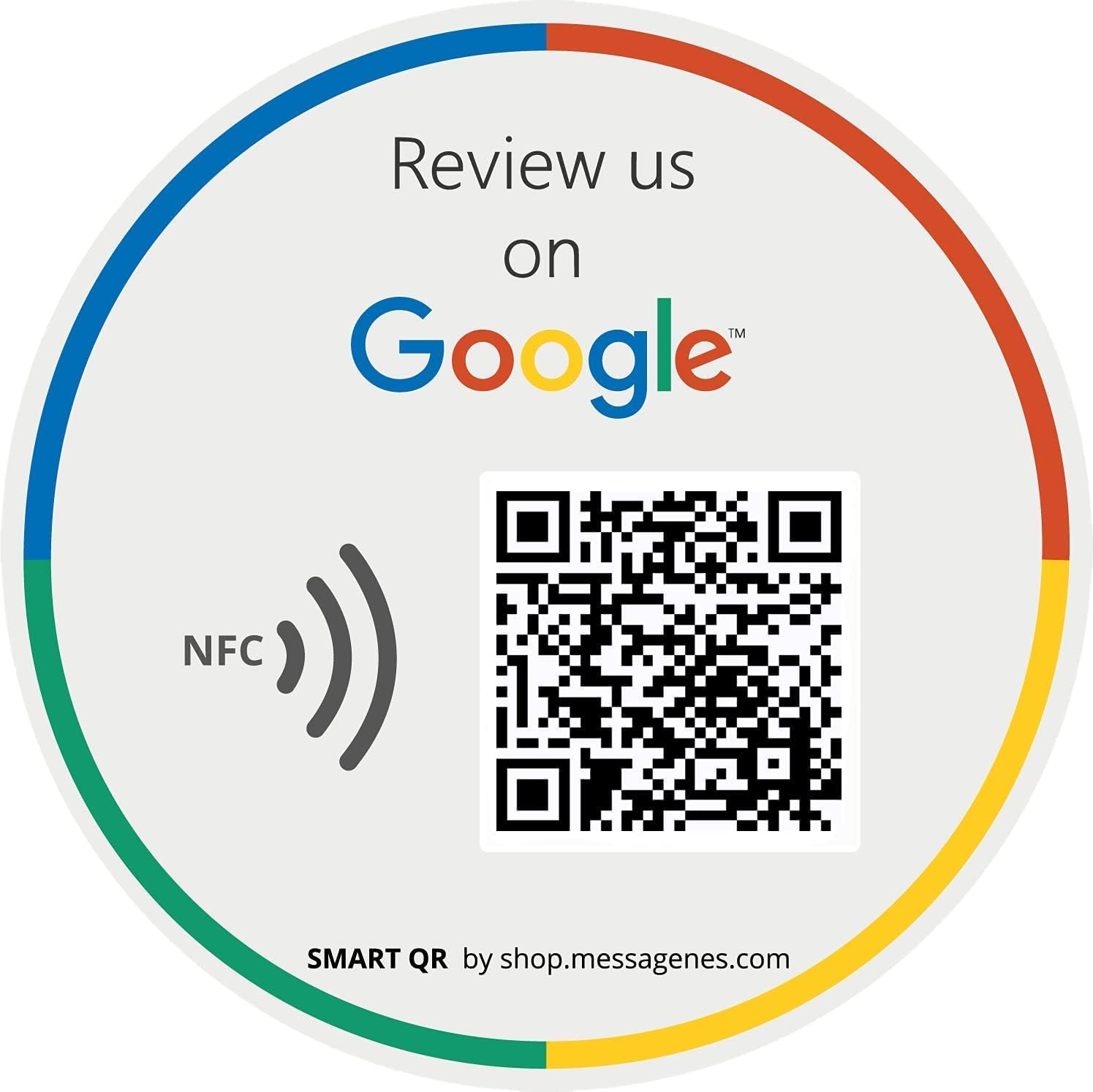 1x Google Round QR and NFC Sticker | 1 Click Reviews | Increase Business Google | with Reusable Dynamic QR | Stick on Counter Wall Window of Your Establishment