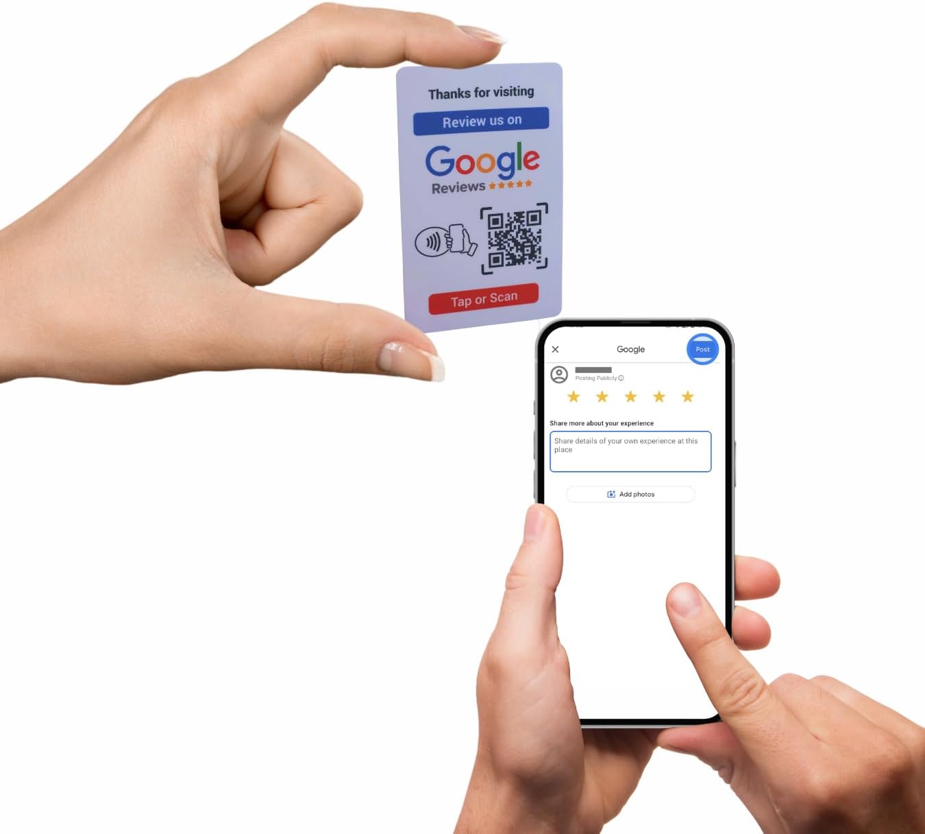 Google Review Card with NFC & QR Code- Easy Tap or Scan to get Customer Feedback - Compatible with iPhone & Android - No App, No Subs. (White)