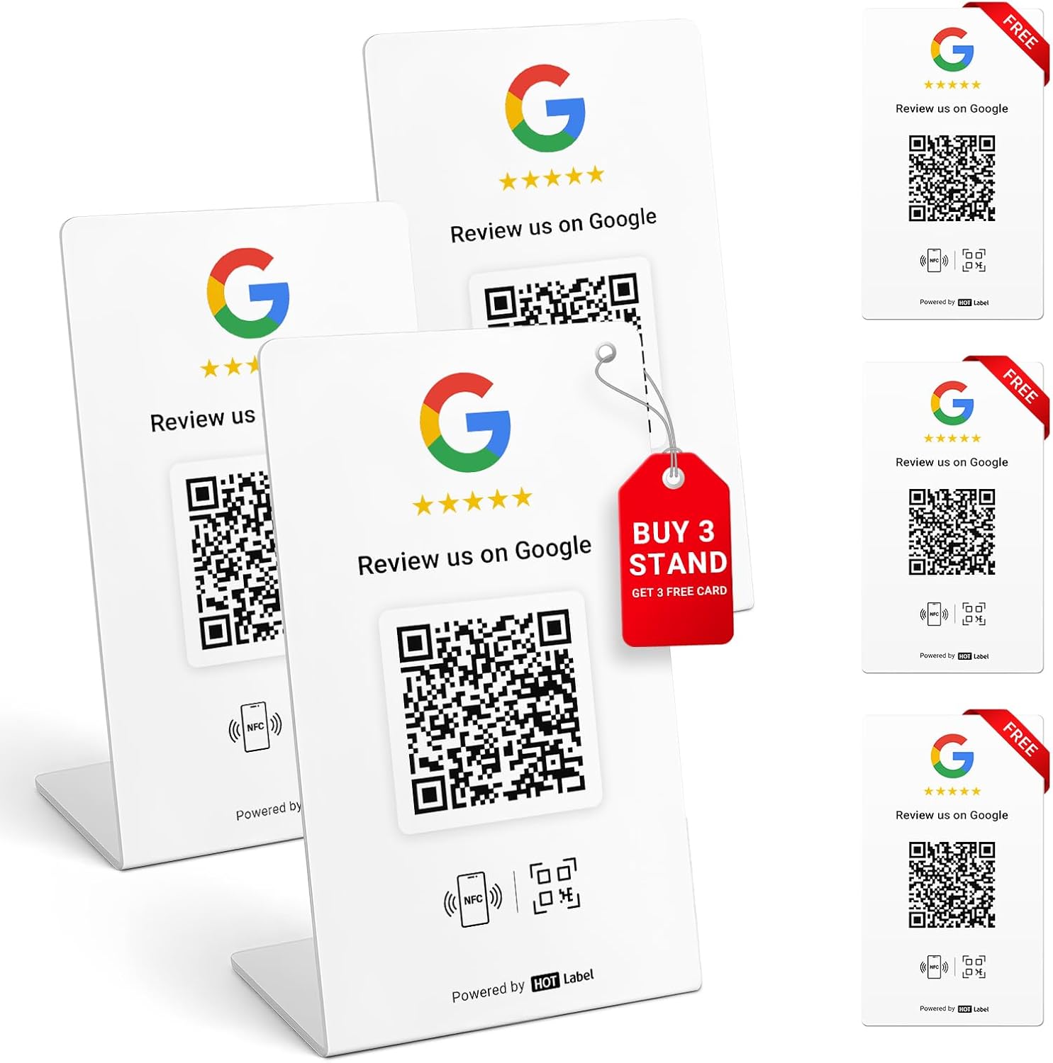 HotLabel – Google Review Stand 2-Pack – Black & White – NFC Tap & QR Code – Share 1 Independent Link (Supports 1 Store) – All Phones Compatible – No App/Subscription