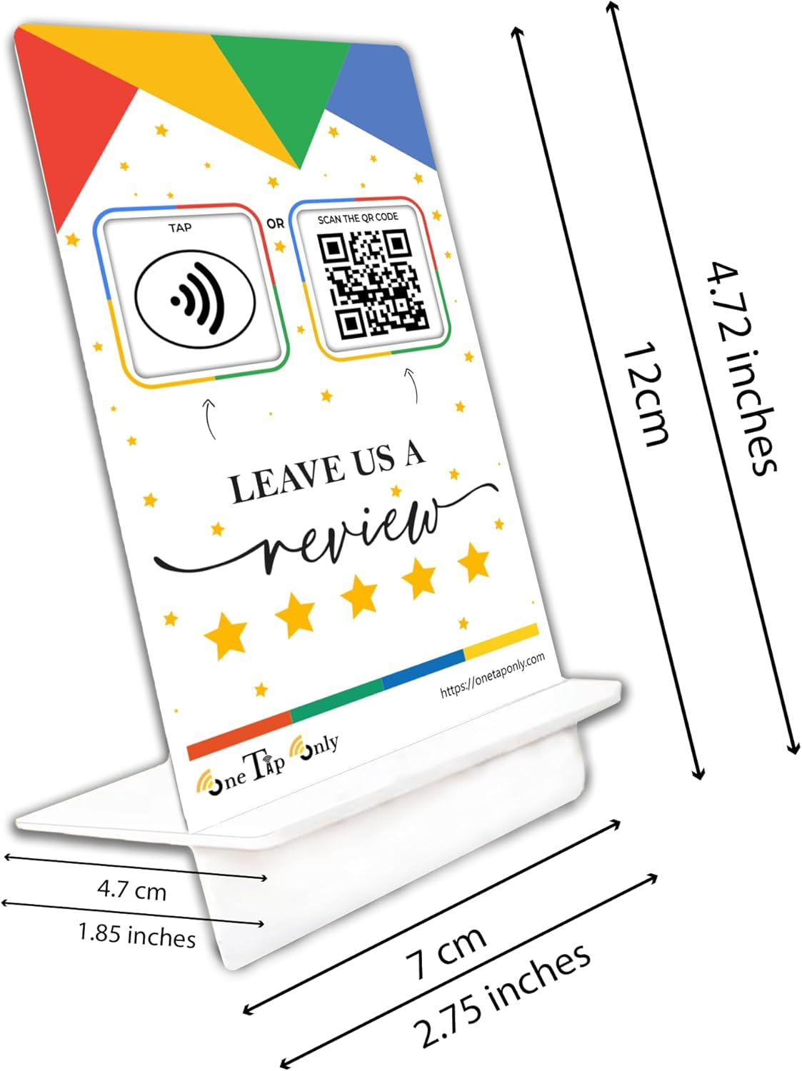 NFC Review Tap Stand – Smart Social Media & Business Card Alternative – NFC Tag & QR Code – Compatible with Google Review System, for All Smart Phones – Boost SEO, Engagement & Visibility (1 Stand)