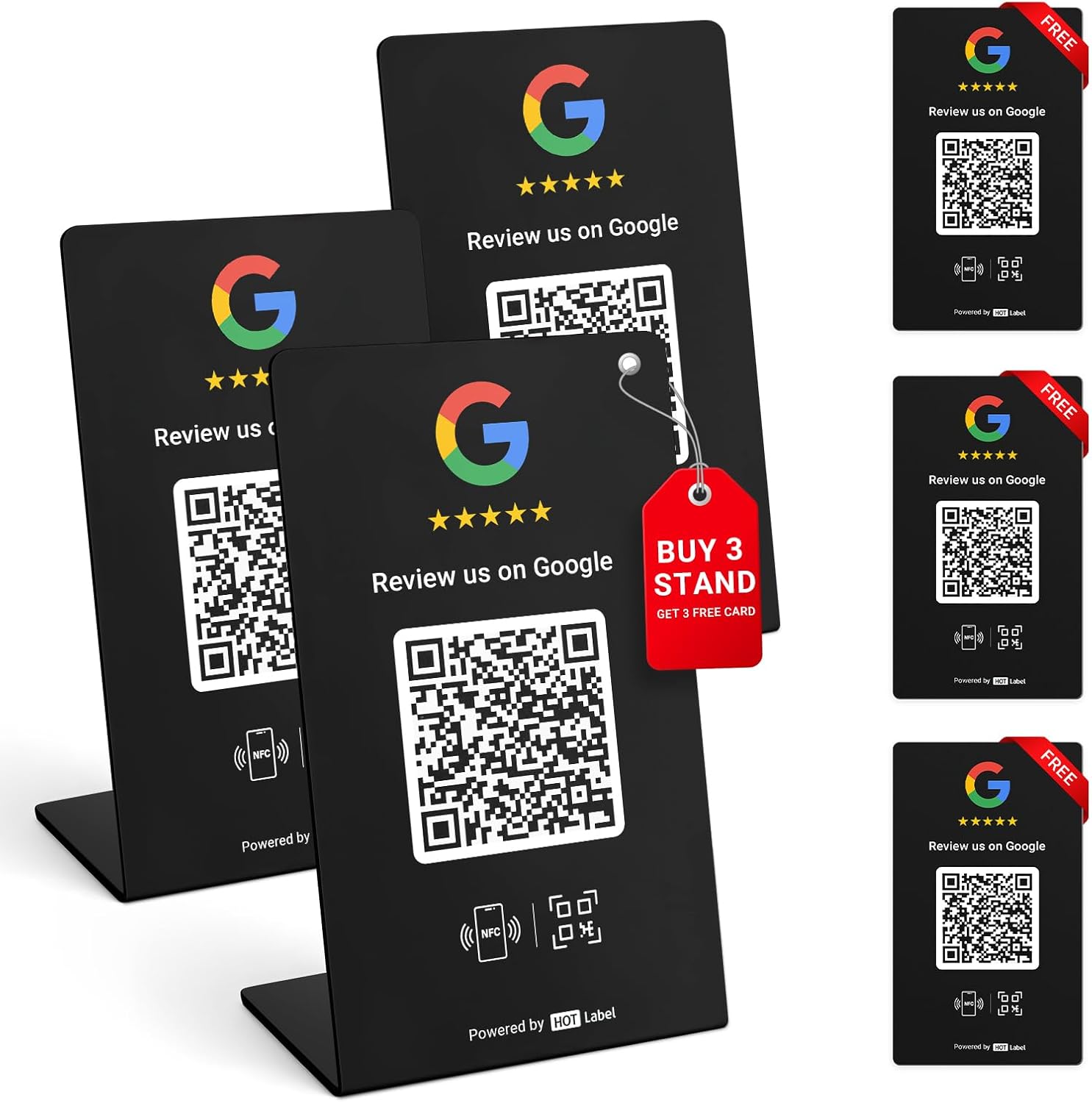 HotLabel – Google Review Stand 2-Pack – Black & White – NFC Tap & QR Code – Share 1 Independent Link (Supports 1 Store) – All Phones Compatible – No App/Subscription
