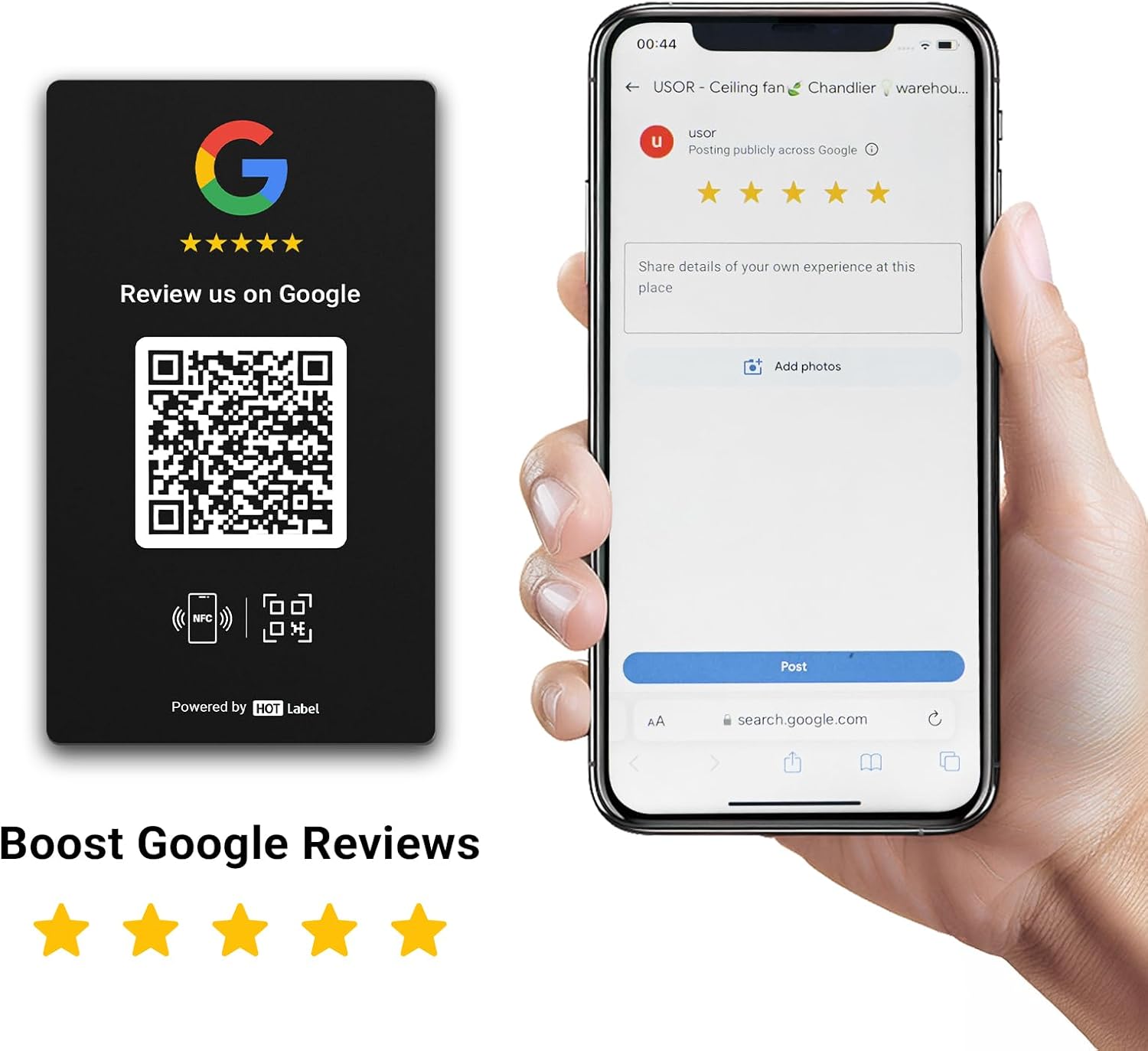 HotLabel – Google Review Stand 2-Pack – Black & White – NFC Tap & QR Code – Share 1 Independent Link (Supports 1 Store) – All Phones Compatible – No App/Subscription