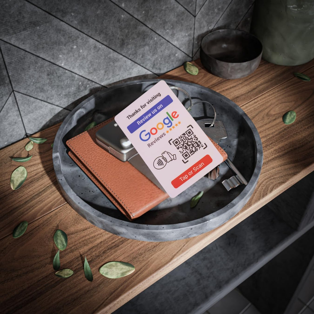 Google Review Card with NFC & QR Code- Easy Tap or Scan to get Customer Feedback - Compatible with iPhone & Android - No App, No Subs. (White)