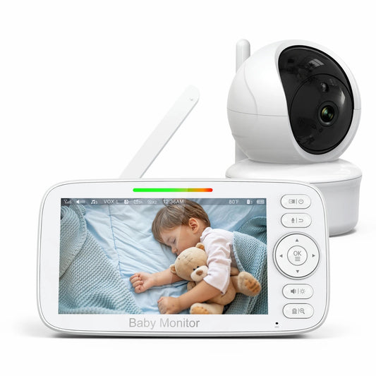 Babystar 5inch Video Baby Monitor with Remote Pan-Tilt-Zoom Camera and Audio.Two Way Talk VOX Mode Lullabies BabyPhone