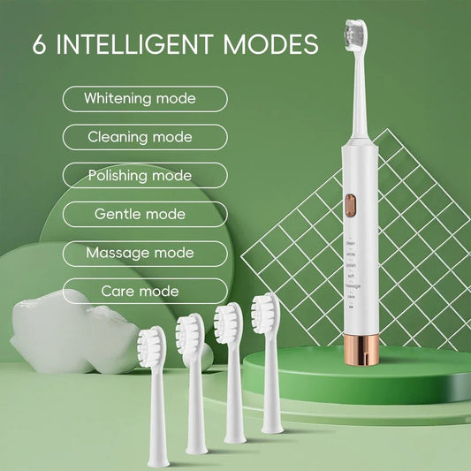 Adult Electric Toothbrush Hollow Cup Motor USB Charging 6-gear Mode Sonic Electric Toothbrush with 5 Toothbrush Head
