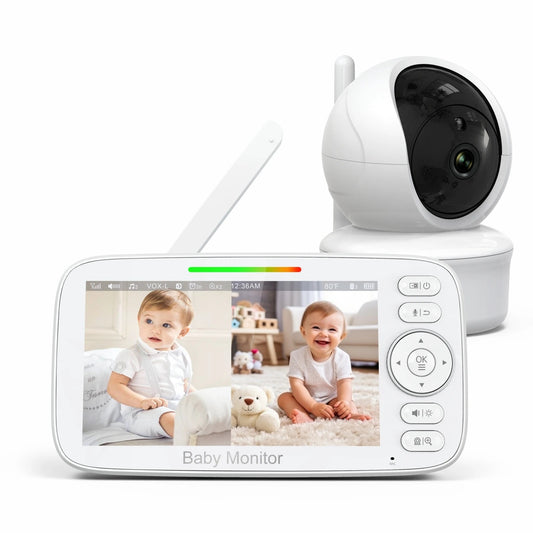 Babystar 5inch Video Baby Monitor with Remote Pan-Tilt-Zoom Camera and Audio.Two Way Talk VOX Mode Lullabies BabyPhone