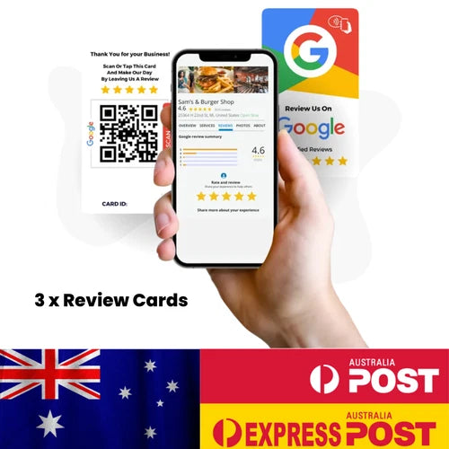 3-Pack Google Review Cards – NFC + QR Tap to Review – Cheaper Than the Other Guy